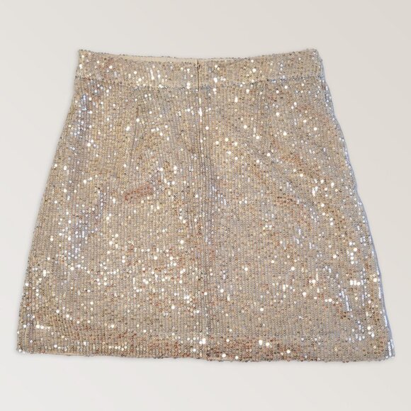 French Connection Gold Sequin Mini Skirt, Christmas Party Skirt, Size Xs - Picture 5 of 11
